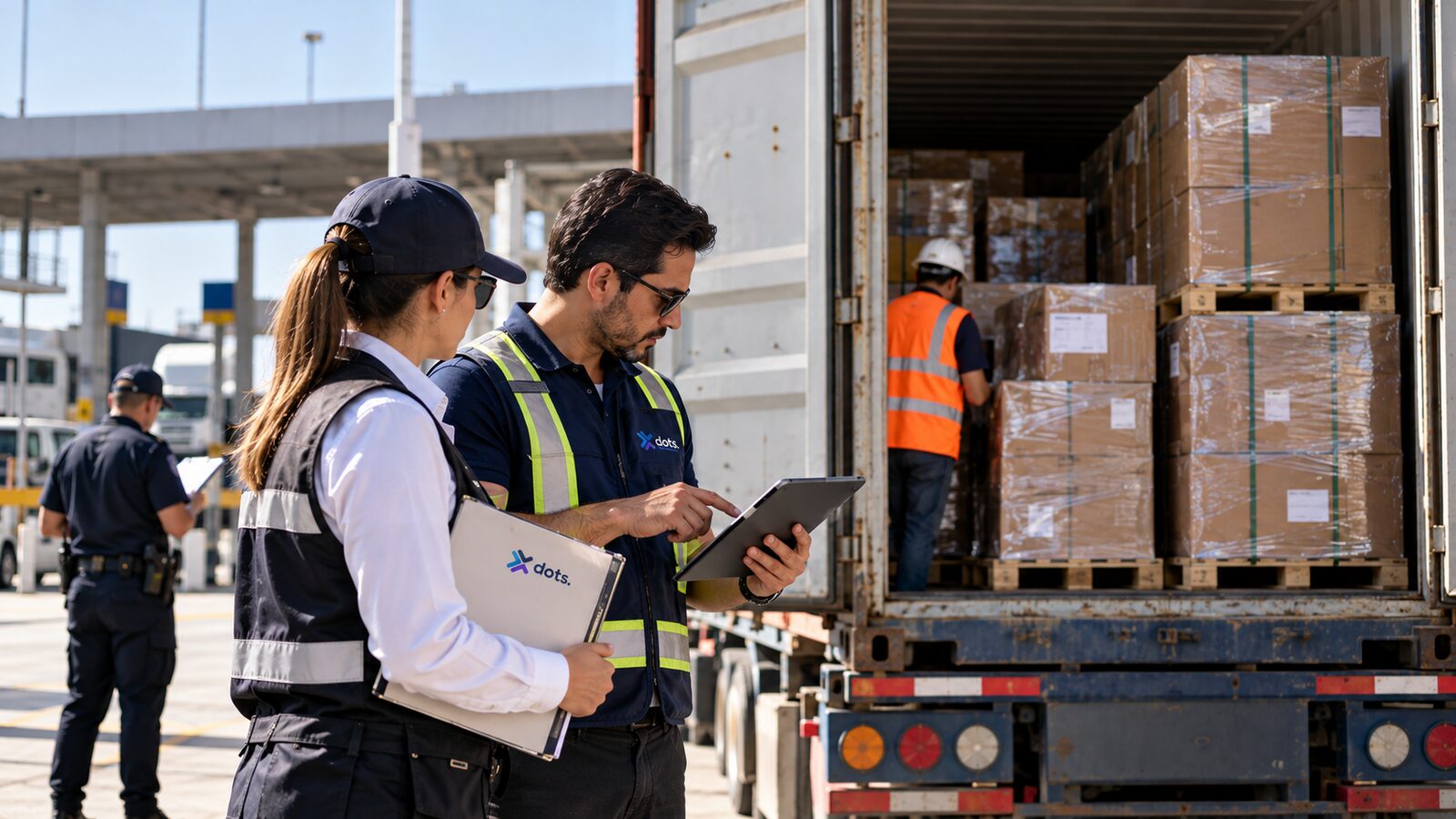 Revisión de una importación frente a un contenedor abierto en un recinto fiscal en México